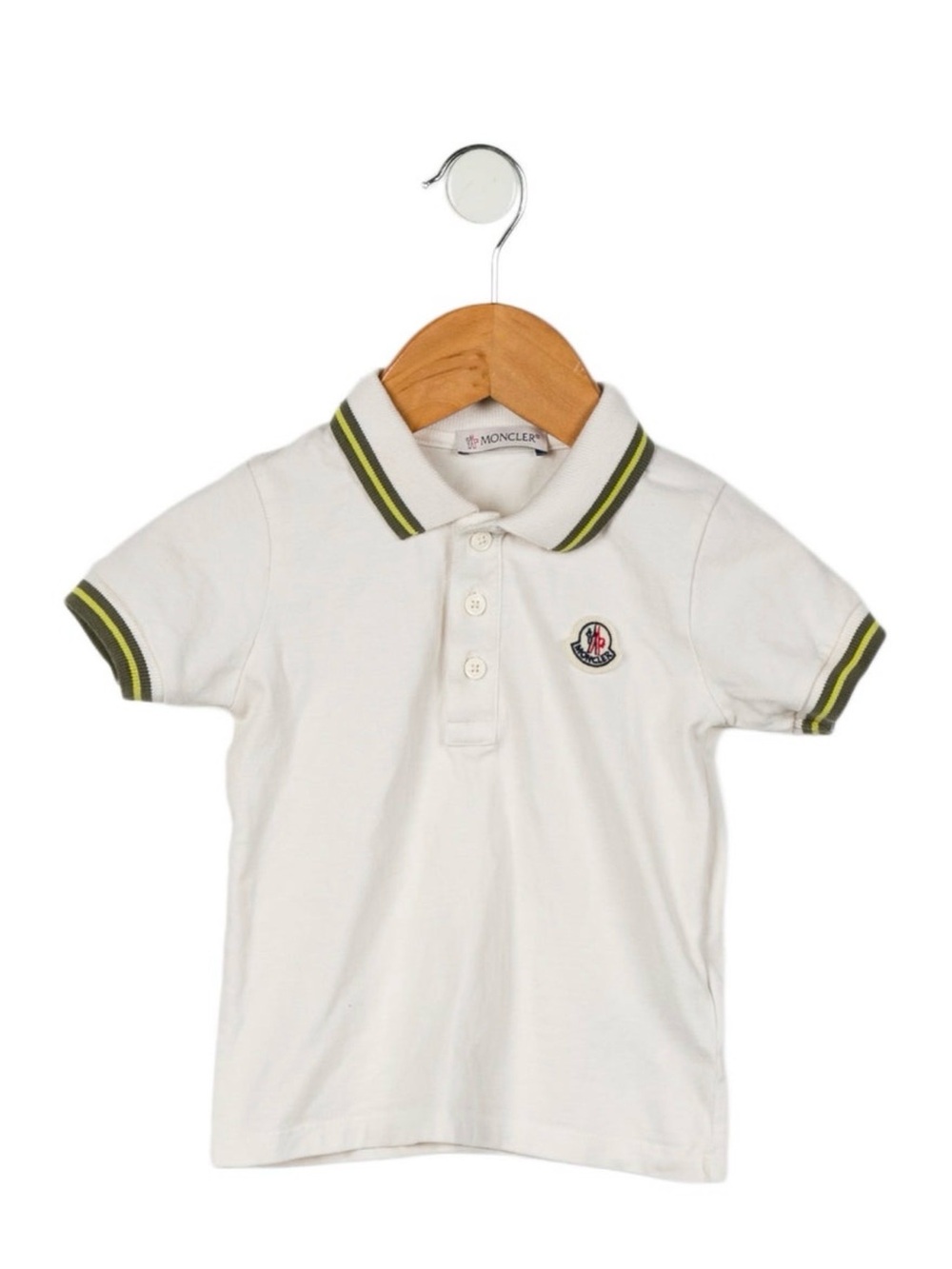 Moncler Kids White Polo with Olive Green Trim